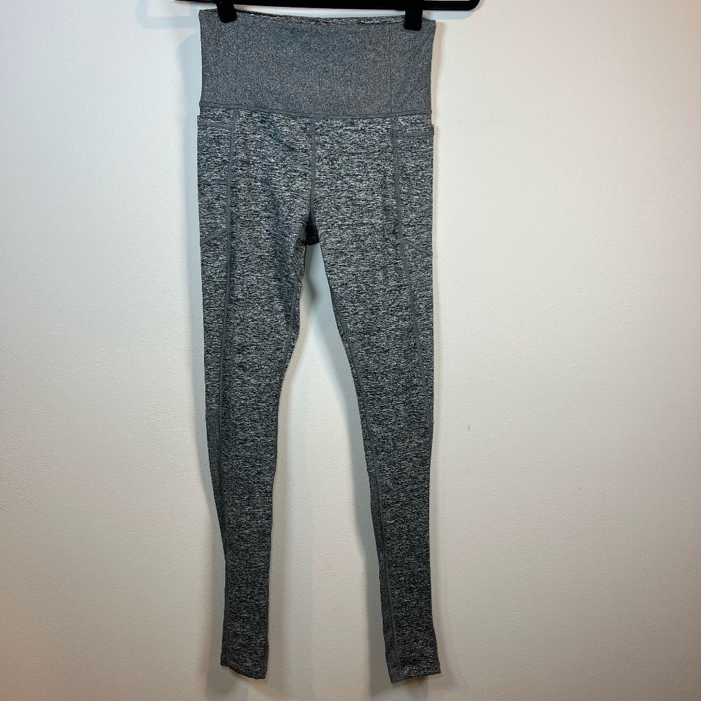 Athleta Exhale Heel Tight Leggings Pants Heather Gray Pockets Run Athletic Small